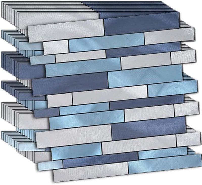 weimeisc 10 Sheets Peel and Stick Backsplash Tile for Kitchen, Self-Adhesive Mosaic Tile, Stick on Bathroom Vanities，Fireplace Décor, Laundry Table(11.25" X 12.7") (Blue Series) - Image 2